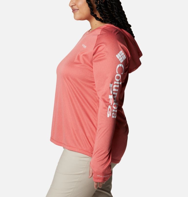 Women's Columbia PFG Tidal Tee Heather Hoodie Coral | Plus Size CA-C8A64
